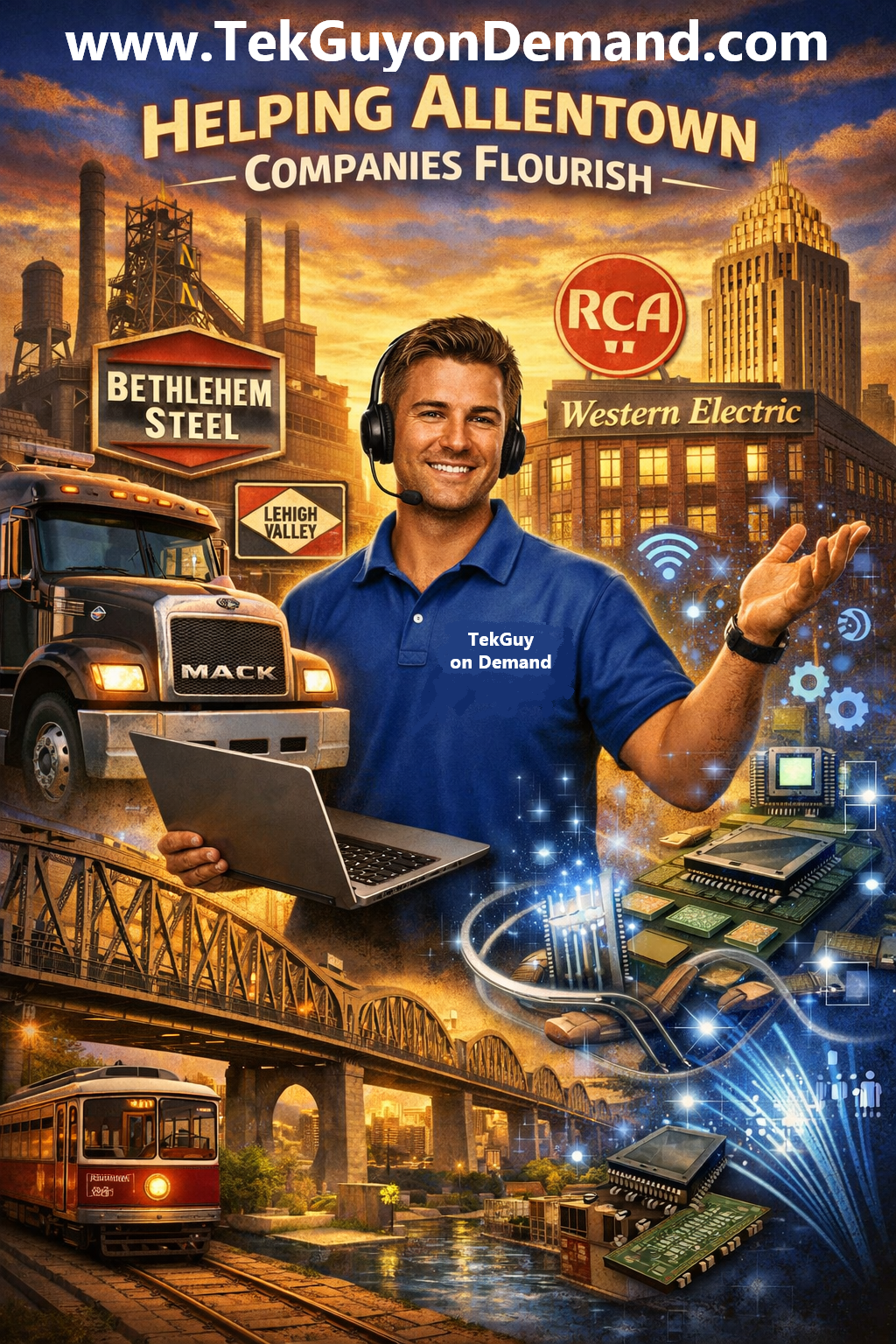Allentown PA tech support services by Tek Guy On Demand white fedora technician helping local businesses with IT support and computer repair