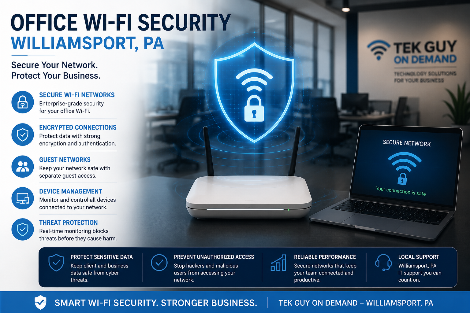 Office Wi-Fi Security in Williamsport PA by Tek Guy On Demand